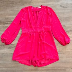 Amanda Uprichard Fuchsia Long Sleeve V-Neck Romper